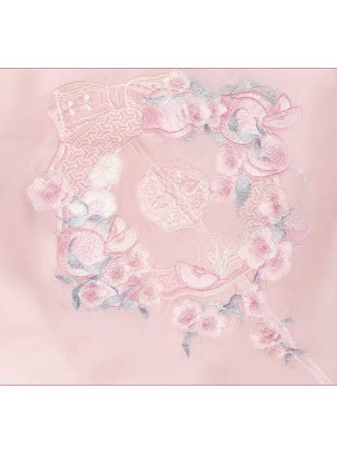 Chinoiserie Pink Lolita Bell-Sleeve Embroidery Top - Yimu Walnut