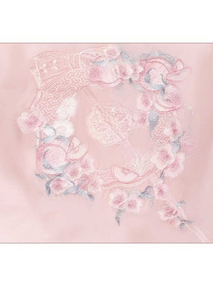 Chinoiserie Pink Lolita Bell-Sleeve Embroidery Top - Yimu Walnut