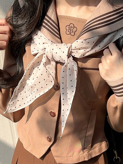 プリントハートホワイトタイユニフォームJKリボン