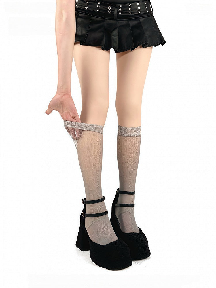 Mesh Lace Socks Calf Cuff Black/White/Gray