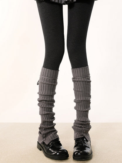 Pattern Striped Straps Leg Warmers Knitted 5 and Vertical Colors with Buttons