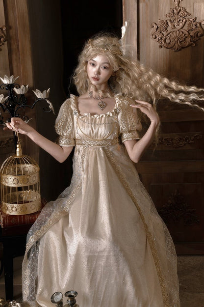 Waist Dress Details Elegant Maxi Champagne Empire Rhinestone with Shimmering Sequin and Lolita