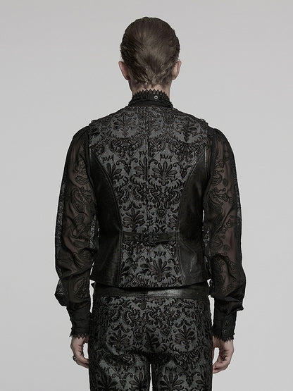 White Men's Palace Embroidered Goth Waistcoat Black
