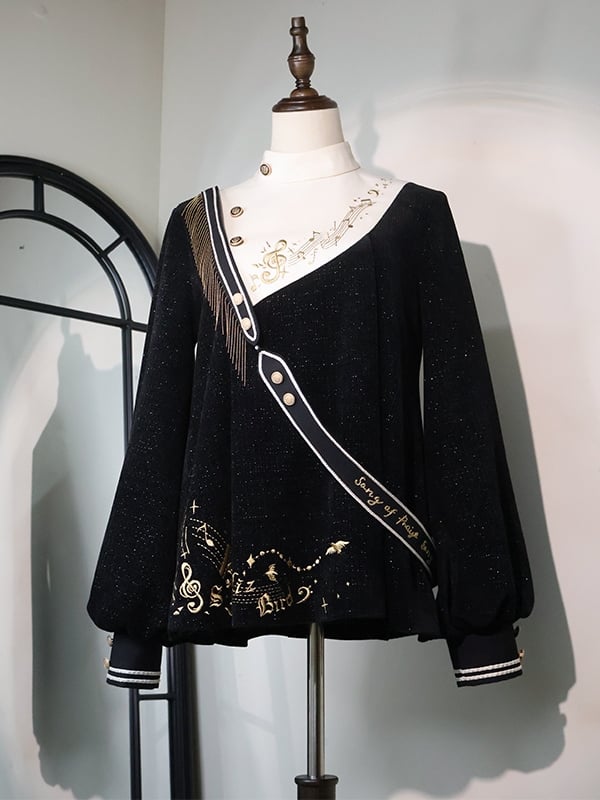 トップミュージック刺繍王子とキラキラ輝くファッションブラックノート付き