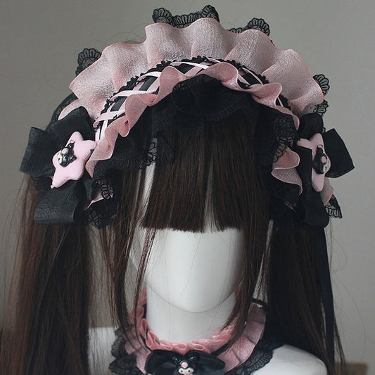 Black And Pink Kuro Vibes Lace-Up Detail Bowknot Hairband