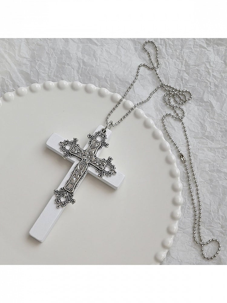 Black/White Gothic Cross Pendant Chain Necklace