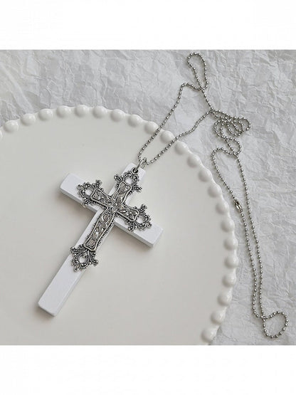 Black/White Gothic Cross Pendant Chain Necklace