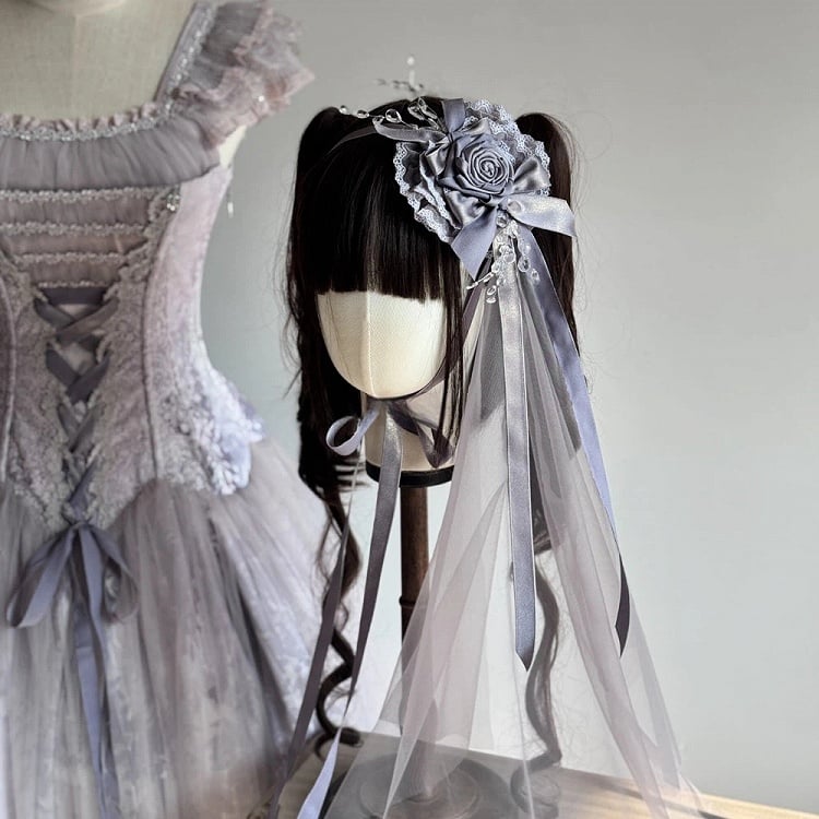 Purple (Rose with Details) Lolita Classic Lace Wisteria Veil Hairclip