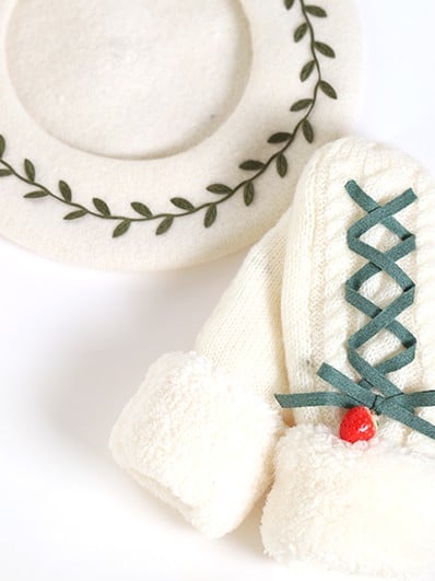 Knitted Sweet Gloves Lolita Lace-Up Strawberry