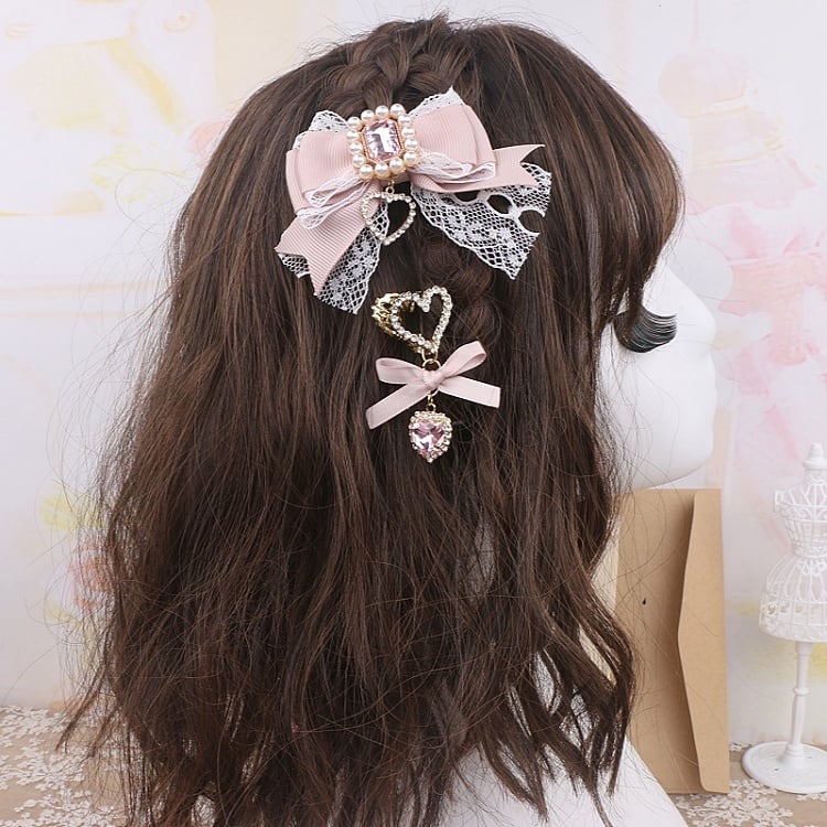 Bowknot Kei Color 6 Rhinestone Options Hairclip Jirai Lace