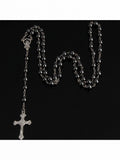 Beaded Black Gothic Cross Long Necklace