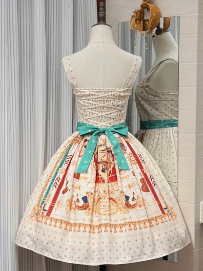 White Musical Print Elegant Lolita Jumper Skirt - Crucis Universal Tailor Company
