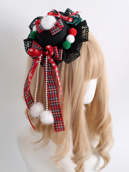 Plaid Pom-Pom Hat Christmas-Themed Mini