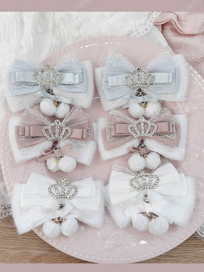 Clip Lace Crown with Kei Pom-Pom 4 Hair Accents Furry Colors Bow Jirai