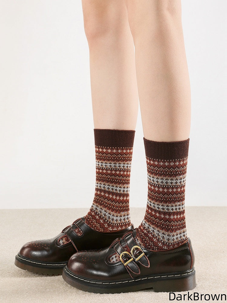 Colors Socks 4 Pattern Striped Maillard Cotton Style