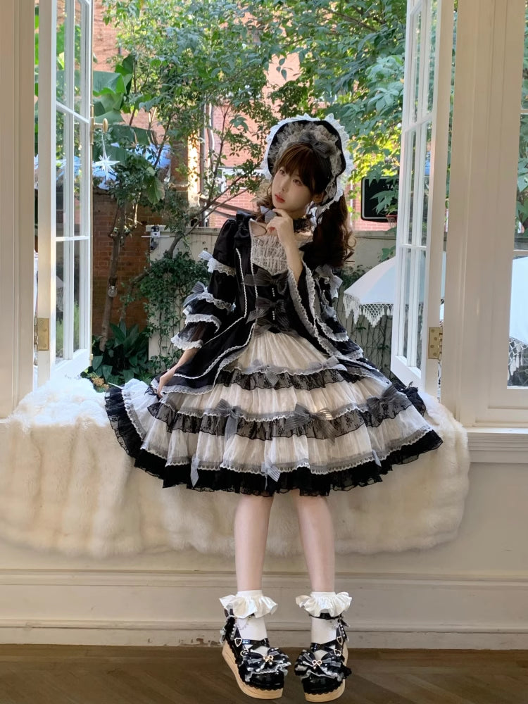 Black Hanayome Lolita Removable Bead Chain and Bow Accents Sweet Platform Shoes