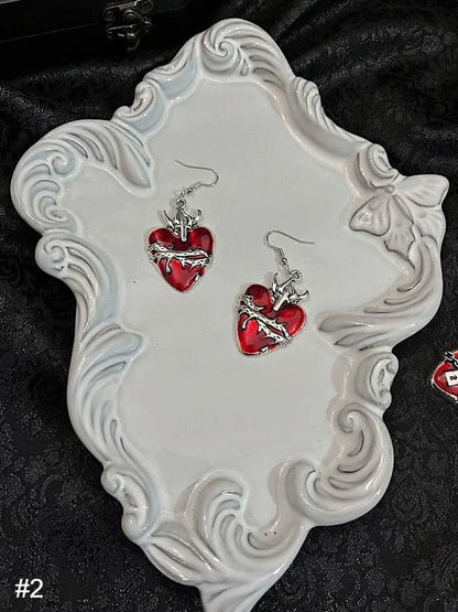 Gothic Red Heart Earrings Set of 3