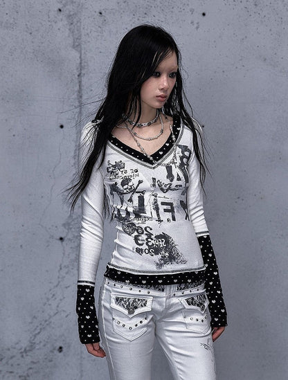 Pocket Top Pattern Punk Heart Rock Patch White with