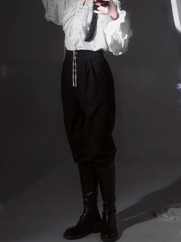 Hoch taillierte Hose mit Details Ouji Button Lolita Schwarz