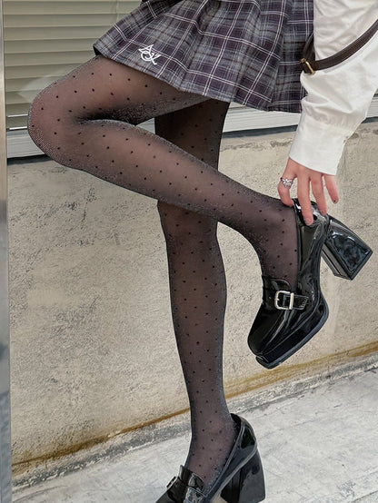 Black Polka-dot Pattern Shimmering Tights