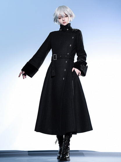 High Neck Coat Ouji Woolen Lolita Collar Stand Black