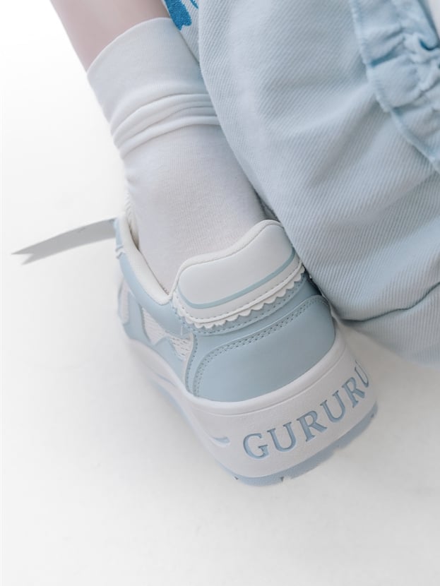 Light Blue Tenshi Kaiwai Platform Sneakers with Anchor Fish Bone Decor and Front Lace-Up Size 35 - GURURU