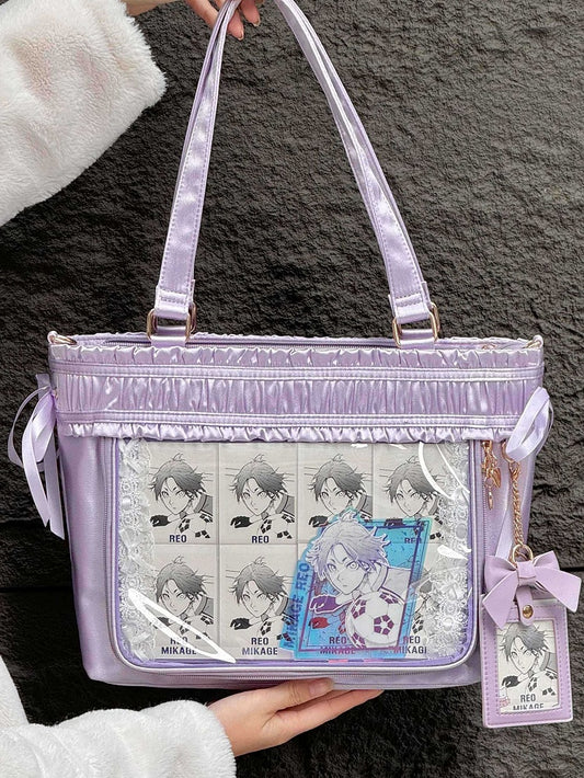 イタバッグ フリルリボンボウ 大容量トートバッグ パープルトリム