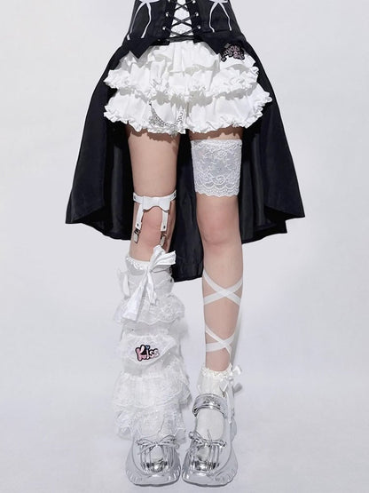 Elastic and Ruffle with Bubble White Tiered Waistband Hem Skirt