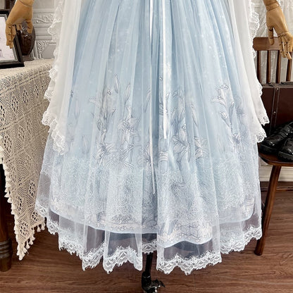 Neck Lily Halter White Blue Top High + Print Sleeveless Super