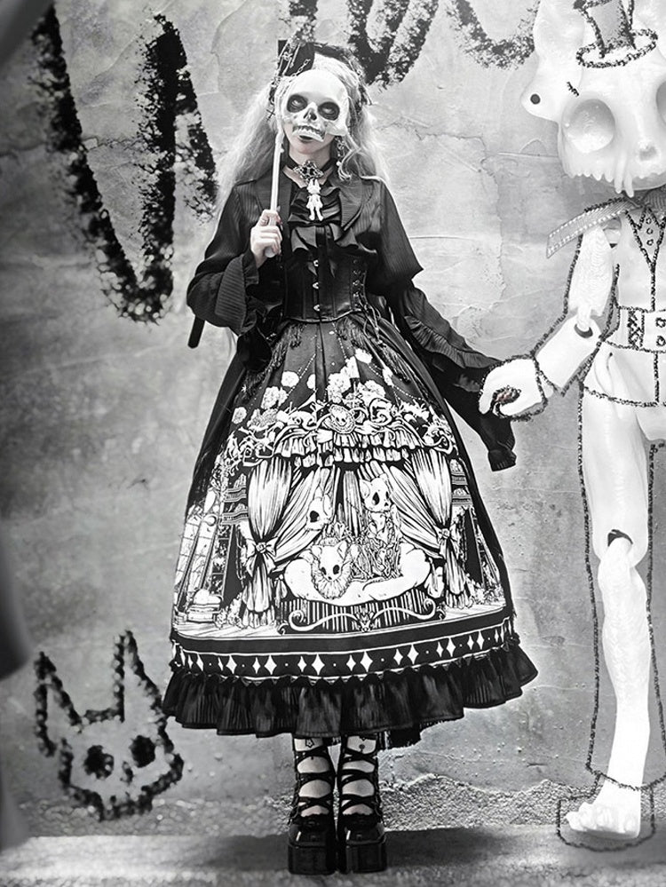 Dark + Set Black - Belt Full Plus Sleeves Shirt Lolita Available Skirt Corset Sizes Gothic Long