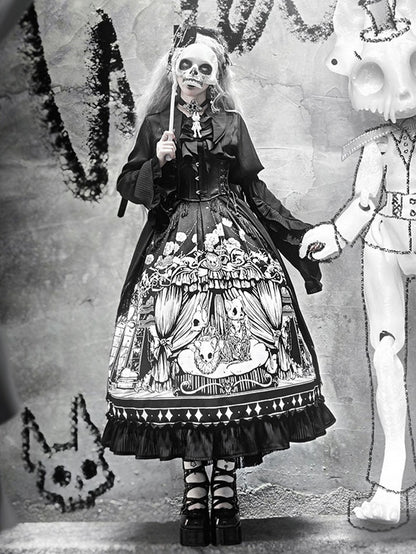 Dark + Set Black - Belt Full Plus Sleeves Shirt Lolita Available Skirt Corset Sizes Gothic Long