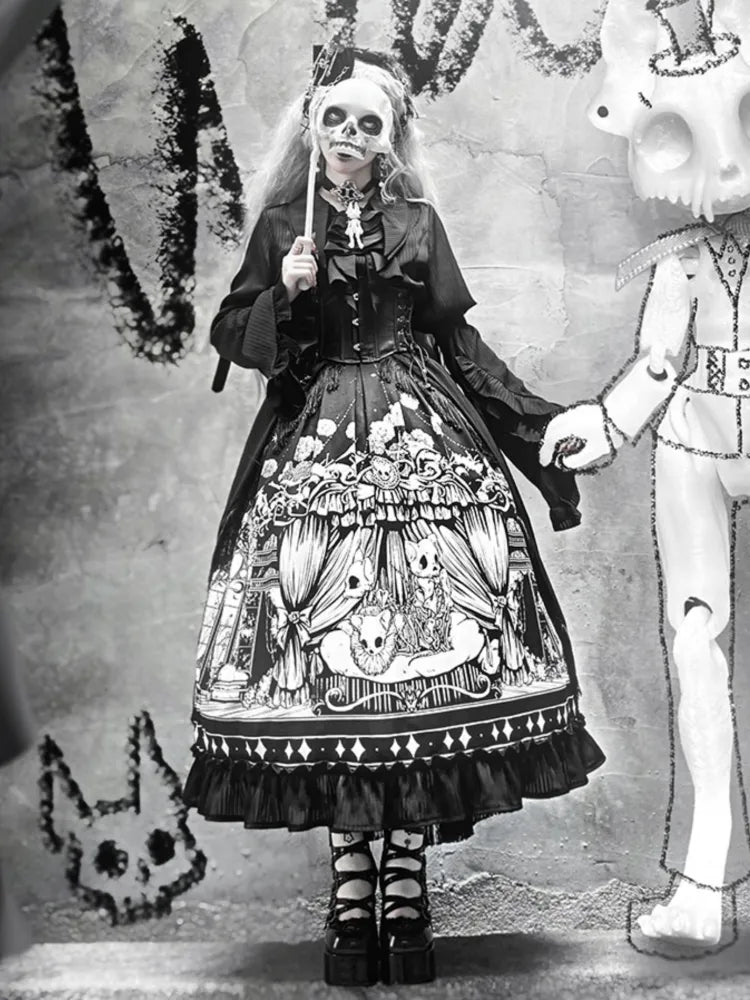 Ärmel Dunkler Gürtel Verfügbar Schwarzes Korsett Gothic Plus Set Lang - Voller Lolita Rock Größen Shirt +