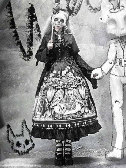 Ärmel Dunkler Gürtel Verfügbar Schwarzes Korsett Gothic Plus Set Lang - Voller Lolita Rock Größen Shirt +