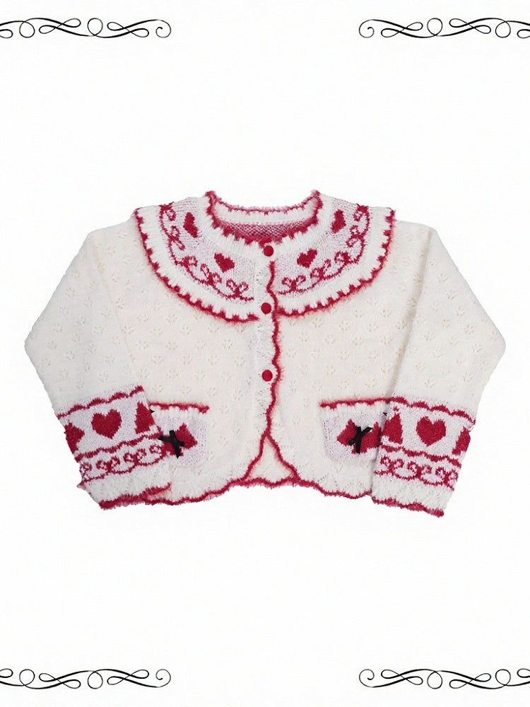 Sweet Knitted Winter Cardigan in Two Tones - iris de nuit