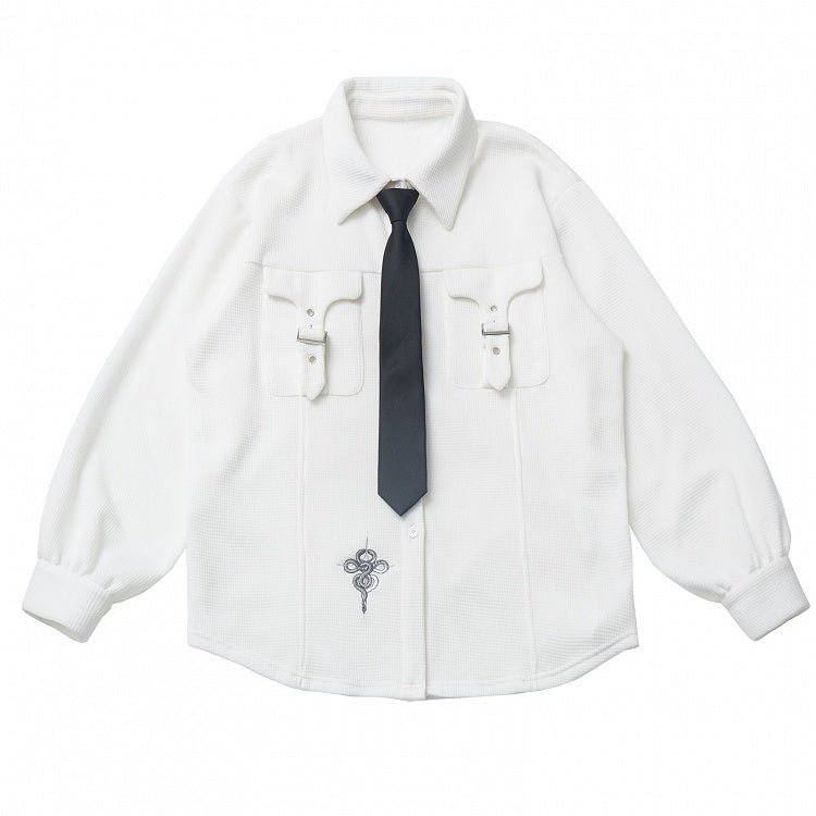 ホワイトスネークバックルストラップポケットシャツ（無料ネクタイ付き）