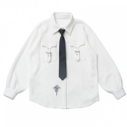 ホワイトスネークバックルストラップポケットシャツ（無料ネクタイ付き）