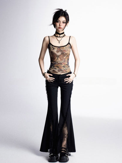 Mesh Cami Top Bittersweet Wasteland Punk Braun Schmetterlingsdruck