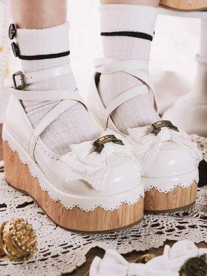 Platform White Clock Sweet Accents Charm Toe - Shoes Bow Round