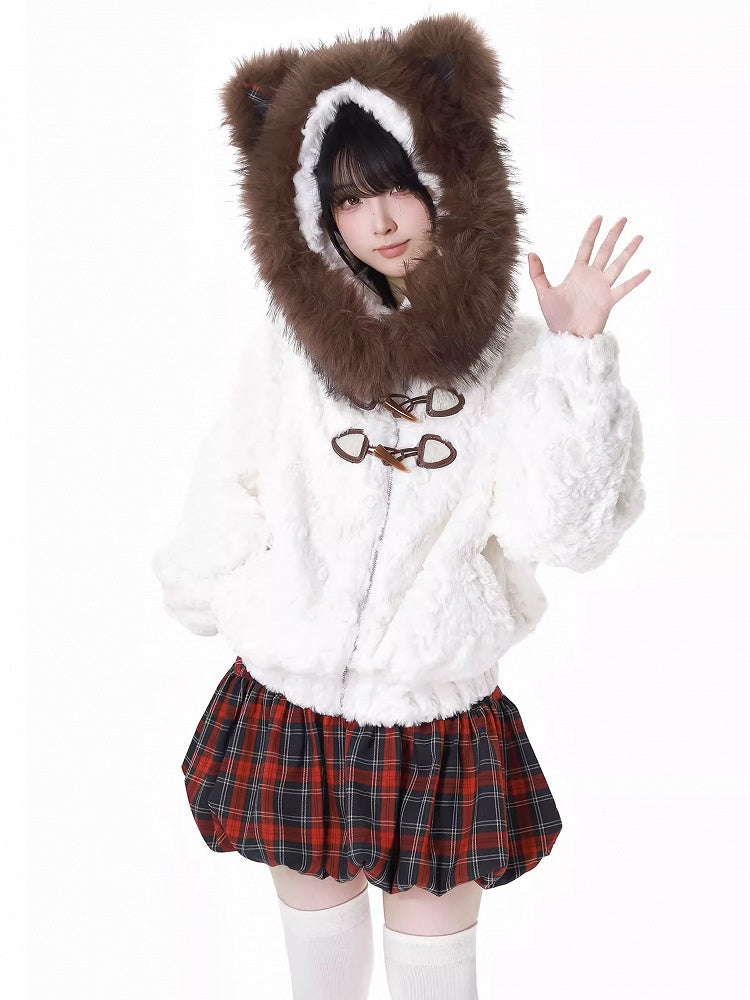 白クマの耳付きフード付きぬいぐるみコート