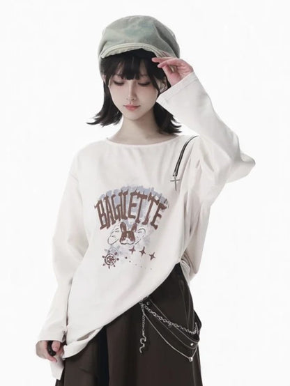 Split-Hem Top White Accent with Cross Zipper