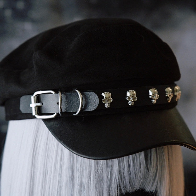 Beret Design Skeleton Decorated Buckle Black Hat Gothic