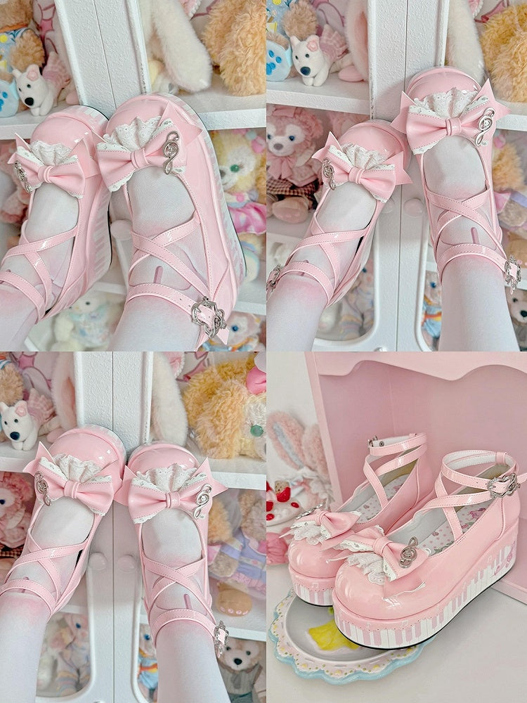 Pink Sweet Mary Janes with Music Note Details - Wind Bell Island