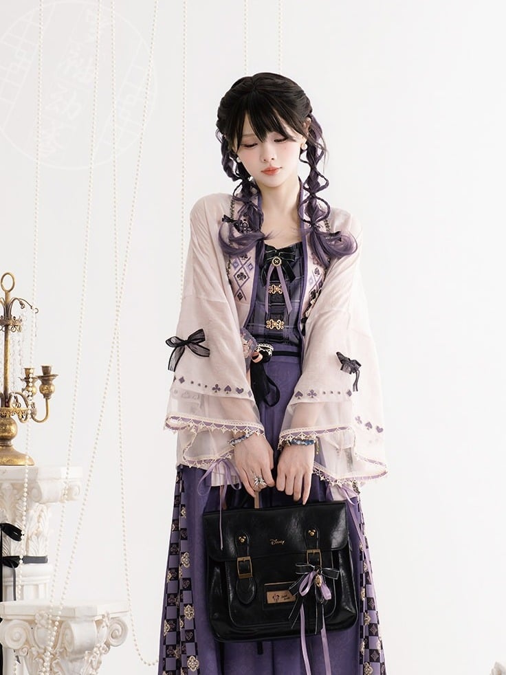 Pink Morden Hanfu Elements Moon Rabbit Embroidery Outerwear with Lace & Bowknots - Luo Xiu Dong Xiang