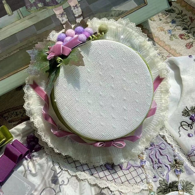 トリムグレープ ブラウン/ホワイト ミニ 蝶結び 装飾 レース ハット 詳細
