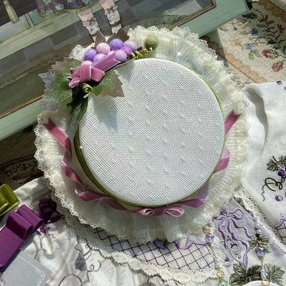 トリムグレープ ブラウン/ホワイト ミニ 蝶結び 装飾 レース ハット 詳細