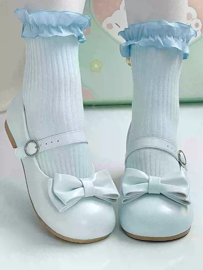 with Toe Blue Lolita Circular Shoes Light Delicate Round Bow Low-heel Buckle Sweet