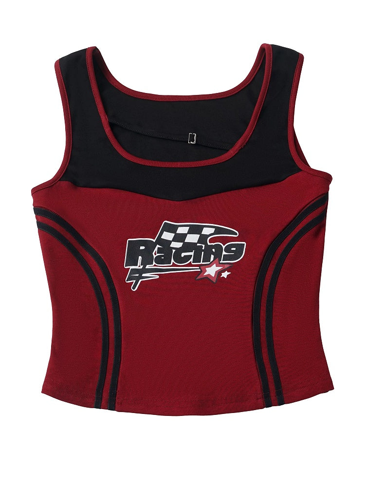 Flag-Printed Red & Black Moto Tank Top - PINK SAVIOR