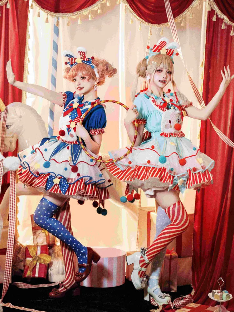 ダークブルー＆レッド / グリーン＆オレンジのサーカスストッキング