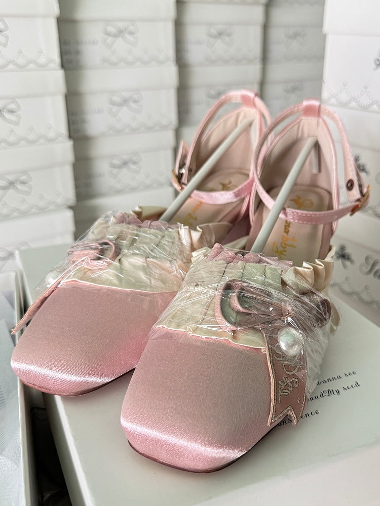 Lolita - Bow Mid-heel Sophisticated Layered Sandals Details Light Gather Pink Detachable