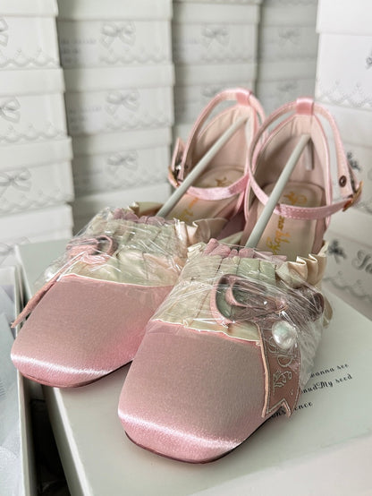 Lolita - Bow Mid-heel Sophisticated Layered Sandals Details Light Gather Pink Detachable